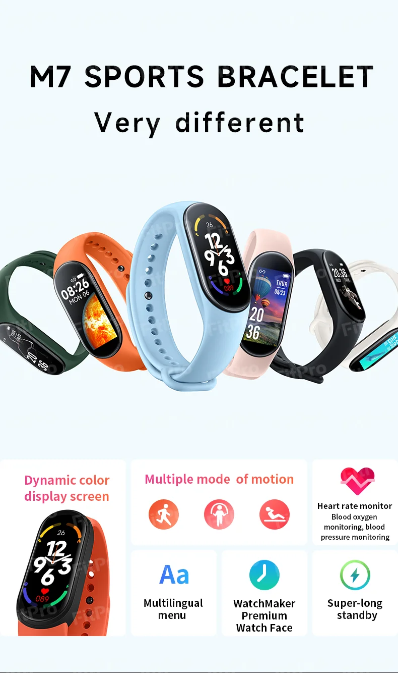 ew M7 Intelligent Bracelet Heart Rate, Blood Pressure, Sleep Monitoring,Multifunctional Electronic Fitness and Exercise Bracelet