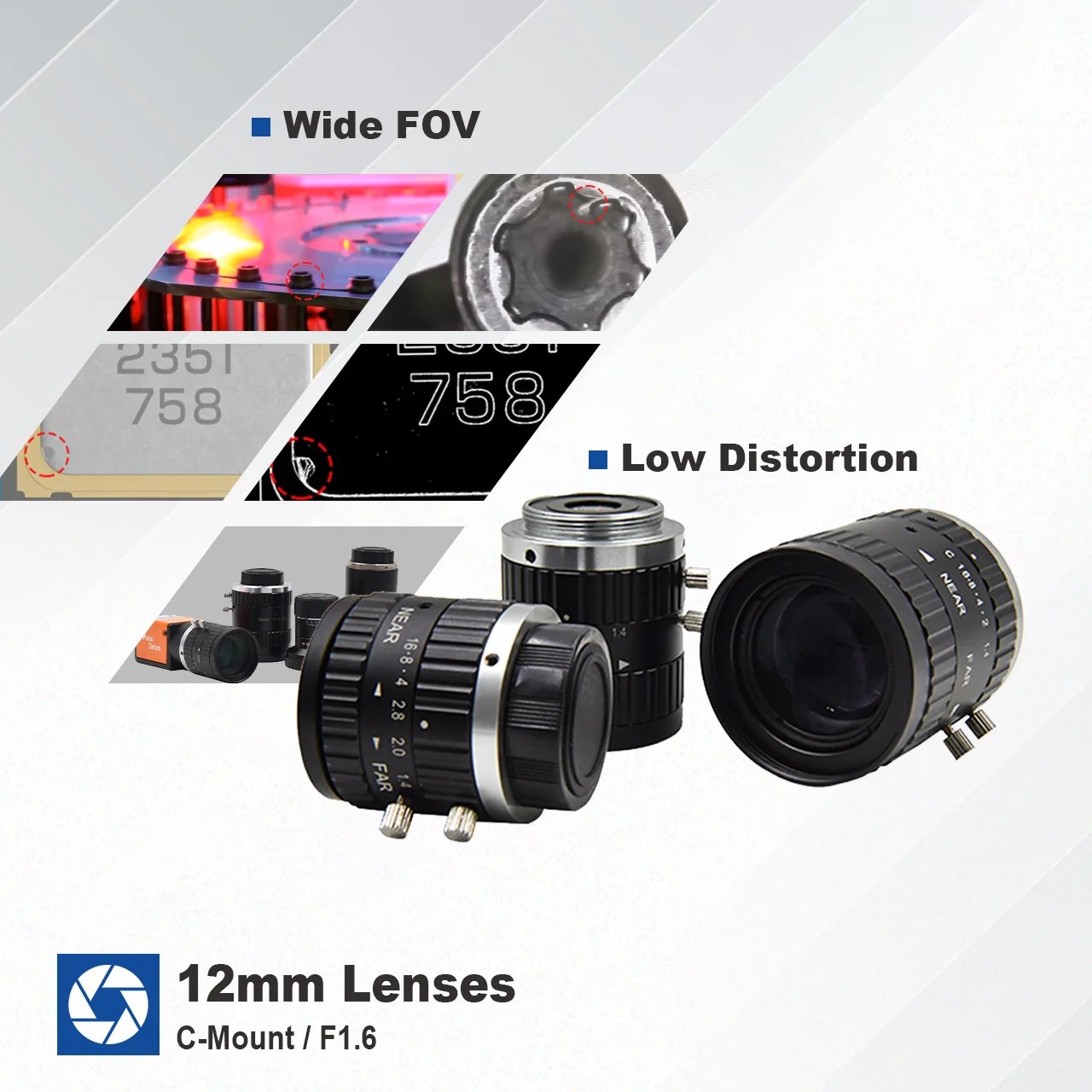 

Антивибрационный промышленный объектив с фиксированной оптикой 1,2 дюйма, 25 МП, FL 12 мм, 16 мм, 50 мм, с большой диафрагмой для обработки изображений, Contrastech