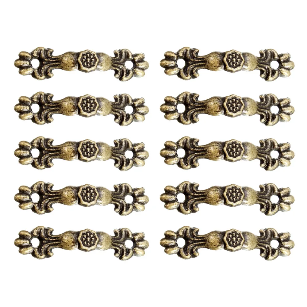 10pcs Box Handle 43*10MM Zinc Alloy Knob Tracery Bronze Tone Antique Pulls For Drawer Wooden Jewelry Box Furniture Hardware