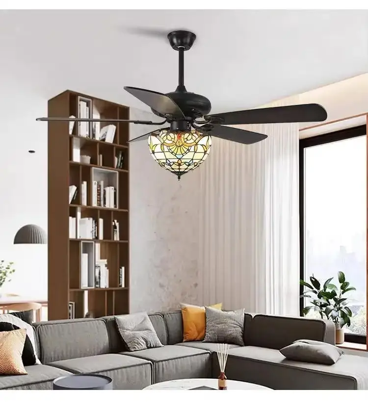 42 52 Inches Tiffany Style Ceiling Fan With Light Wood Blades Remote Control Led 3 Color 24W Industrial Fans Lamp With Lights