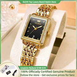 OLEVS Women's Watches Elegant Luxury Square Small Wristwatch Exquisite Red Gift Box Watch for Girl Waterproof Luminous Date