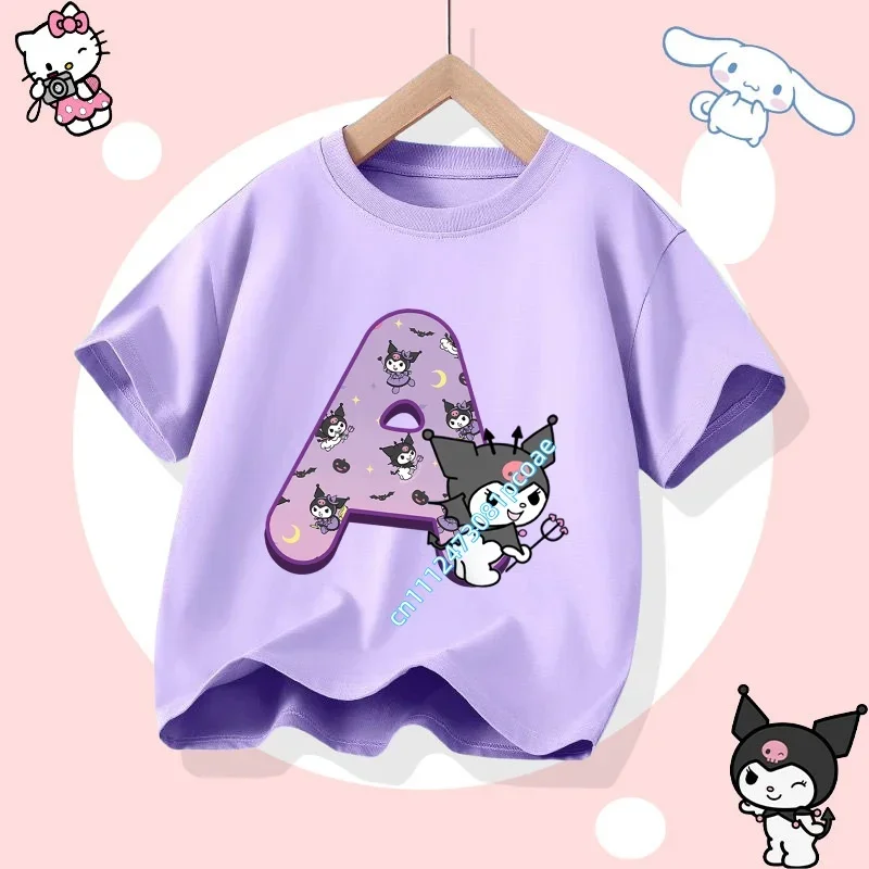 A-Z letter "Kuromi" children's pure cotton short-sleeved gir