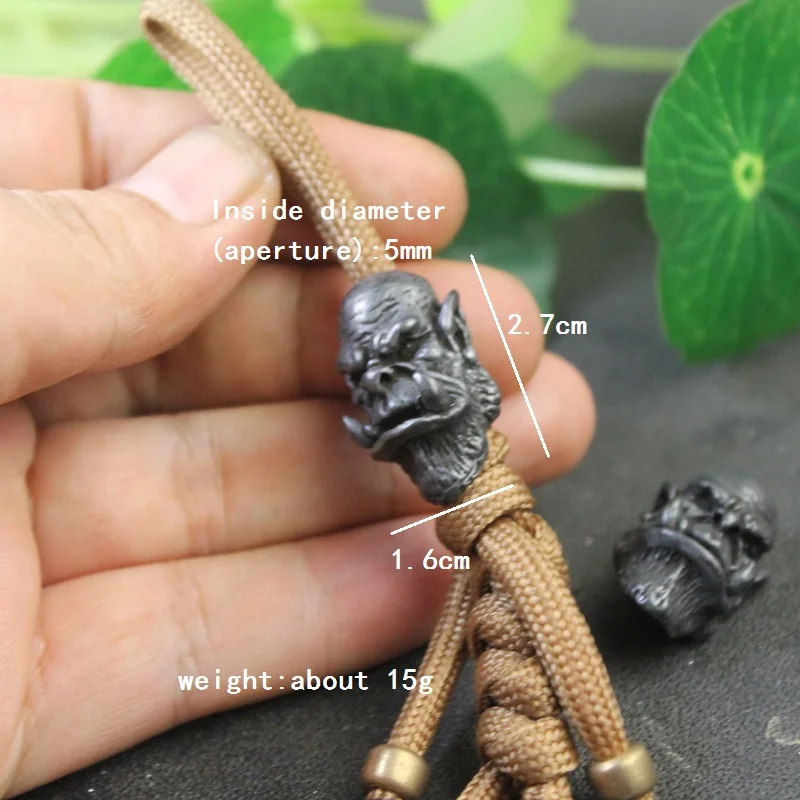 Black Brass Orcish Warrior Chief Knife Beads DIY Paracord Rope Accessories Durotan Figurines Lanyard Pendant EDC Outdoor Tool