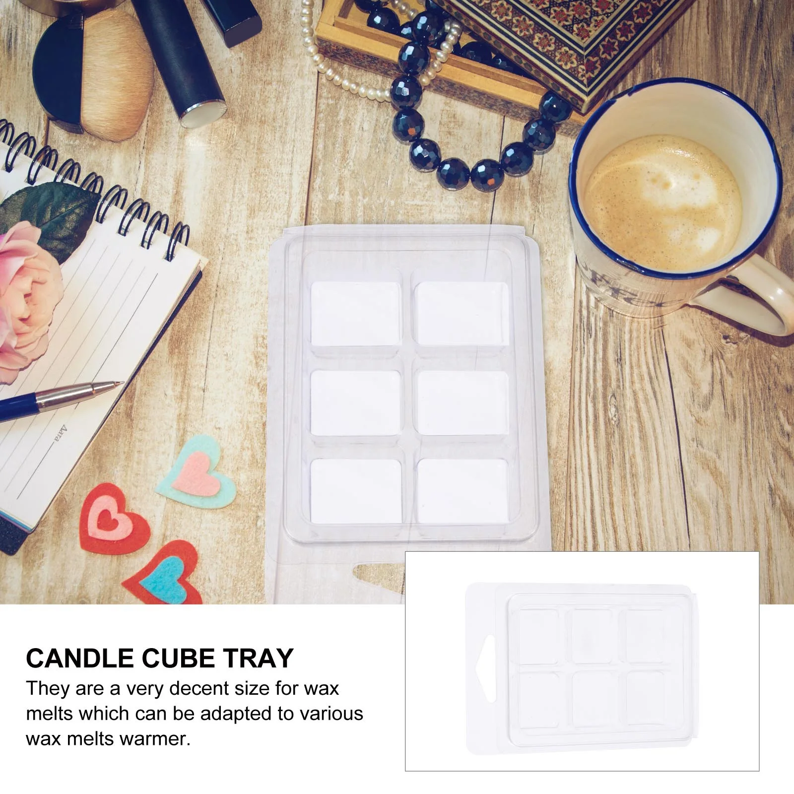 Bandeja de cubos de 50 Uds., molde de fusión de cera de plástico transparente de 6 cavidades para tarros de cera Diy, fabricación de jabón, herramienta de tira de sellado de contenedor duradero