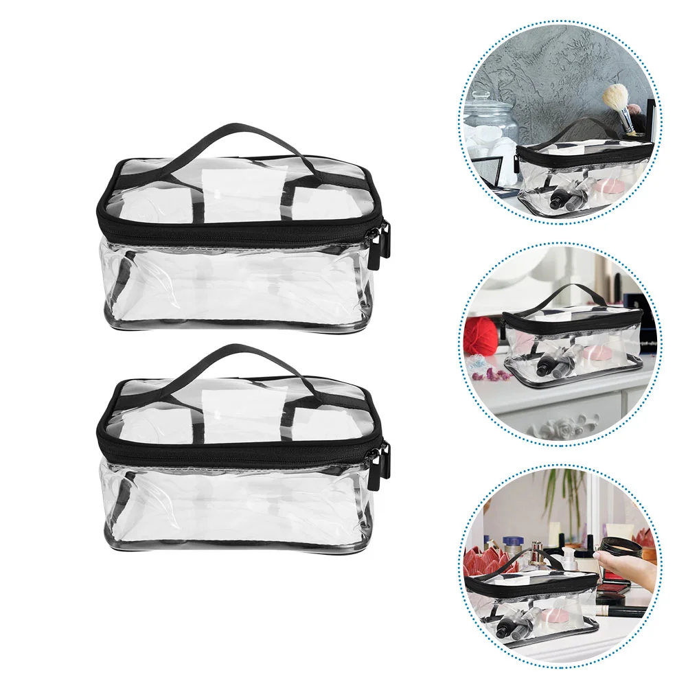 2 Pcs Transparent Bag Pouch Makeup Travel Cosmetics Waterproof Toiletry