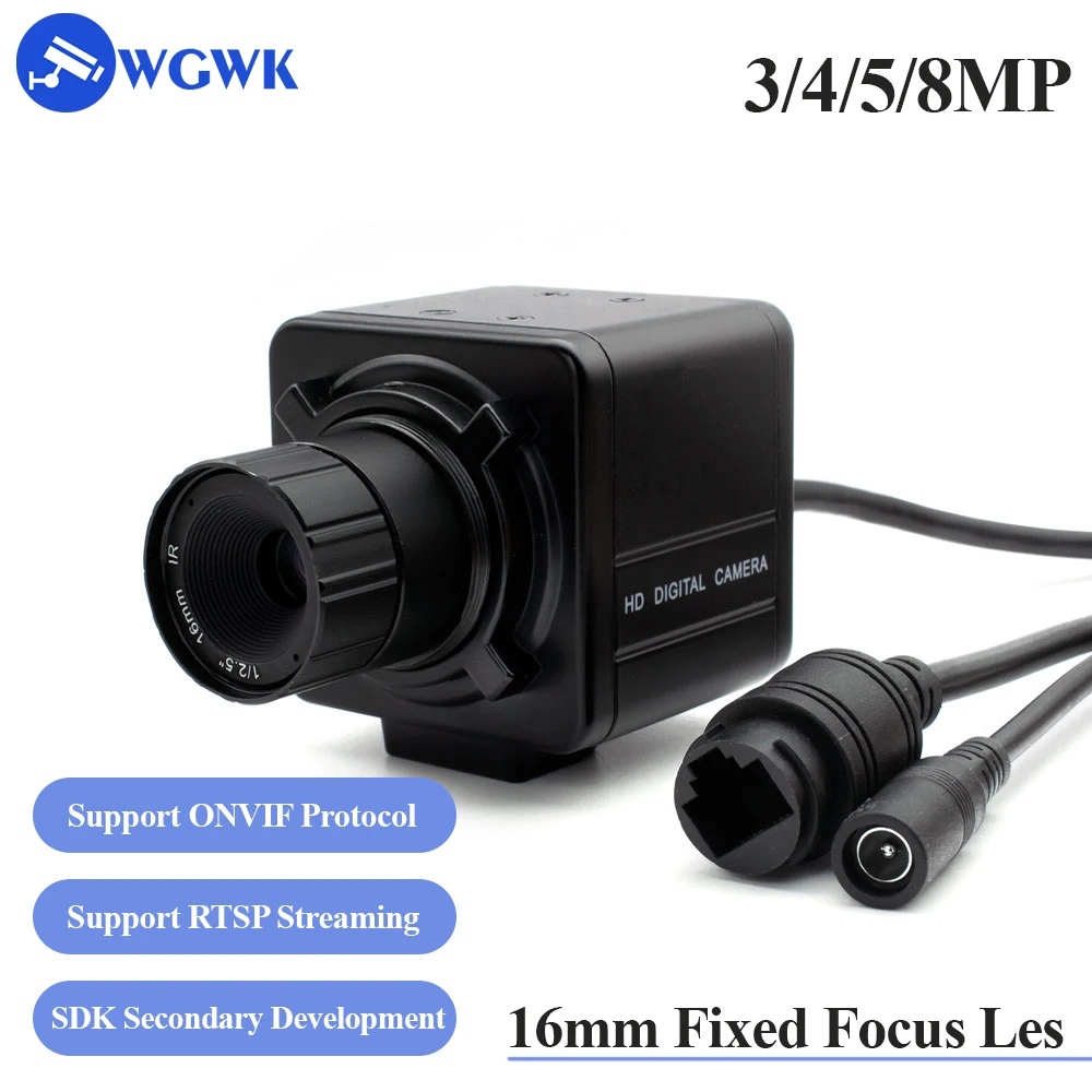 WGWK Mini Camera 3/4/5/8MP CMOS Security CCTV POE H.265+ With 16mm Fixed Focus CS Lens P2P IP POE48V Onvif Industrial Camera