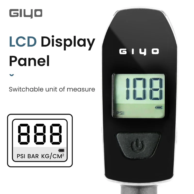 GIYO LCD Display Digital Gauge High Pressure Bicycle Pump MTB Road Bike Portable Schrader Valve Pump for Fork/Rear Suspension