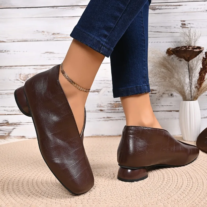 

French Retro Small Booties New Fashion Low Heel Leather Shoes Versatile Ankle Boots Foreign Style