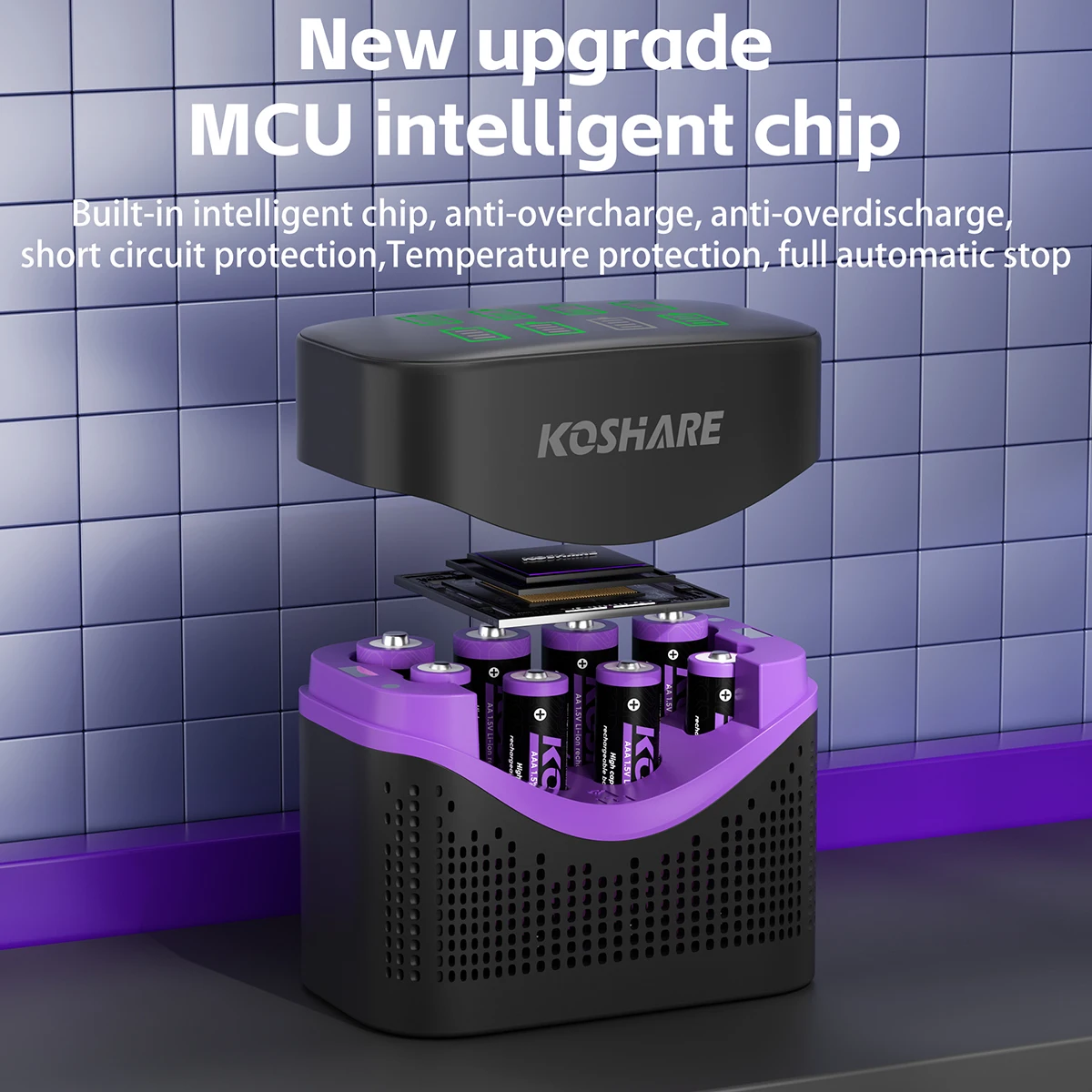 KOSHARE 8-gniazdowa inteligentna ładowarka o stałym napięciu 1.5V z wyświetlaczem LCD do akumulatorów litowych AA/AAA 4255mWh 1100mWh — zdjęcie produktu 2