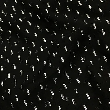 

black Silk Cut-Out Georgette - Silver Floral on 100% Mulberry Silk fabric for Summer Dresses"hirt