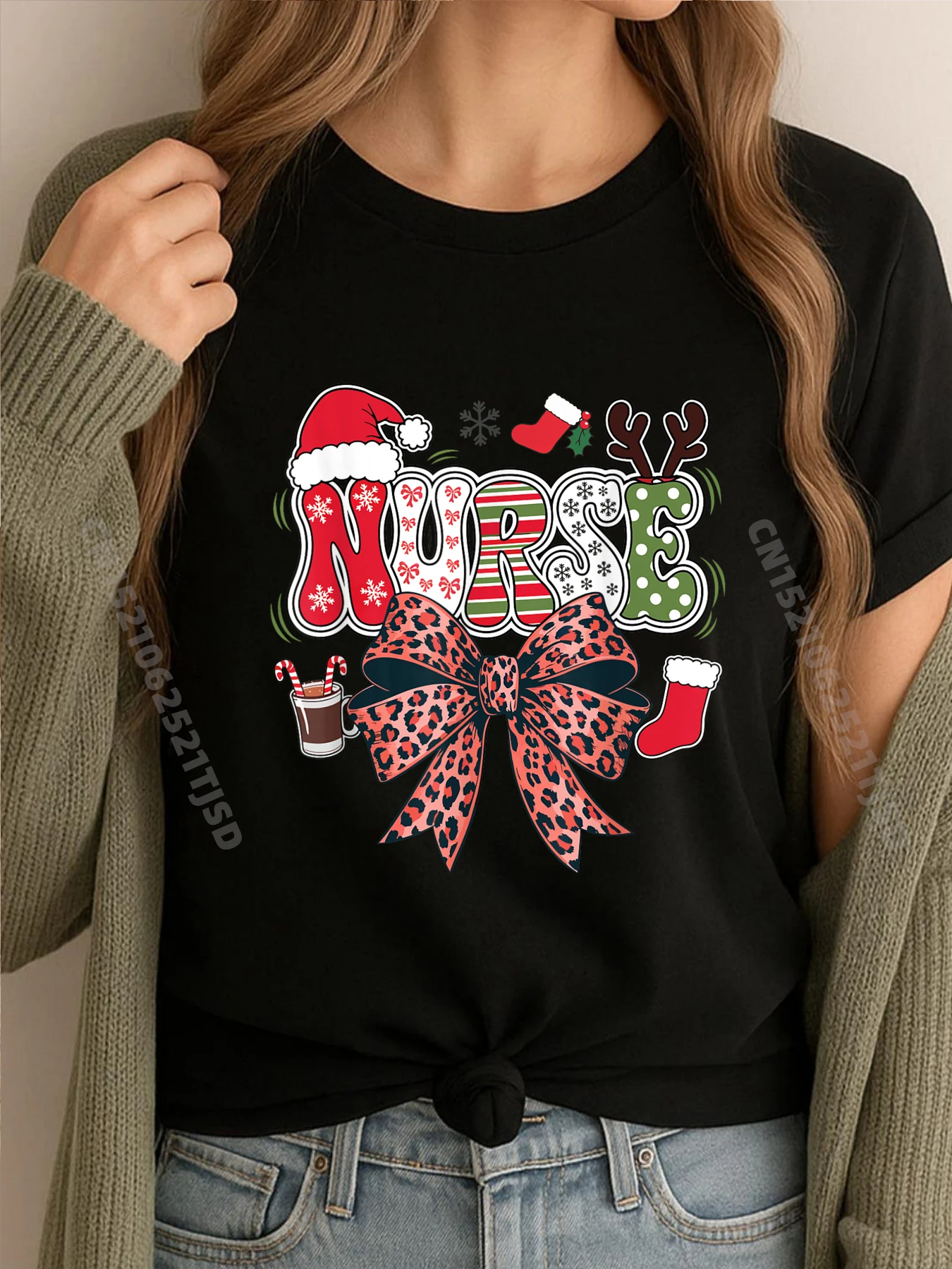 

Nurse Christmas Stethoscope Nurses Xmas Pajamas Pjs XS Graphic T Shirts Streetwear Woman Tshirt Washed National Flag Day