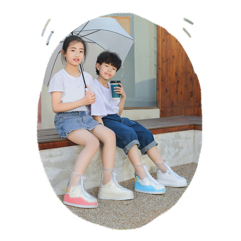 Kids Rain Shoes Cartoon Print Shoe Cover Fashion Transparent Silicone Anti-slip Water Shoes Children\'s Rain Boots Cover