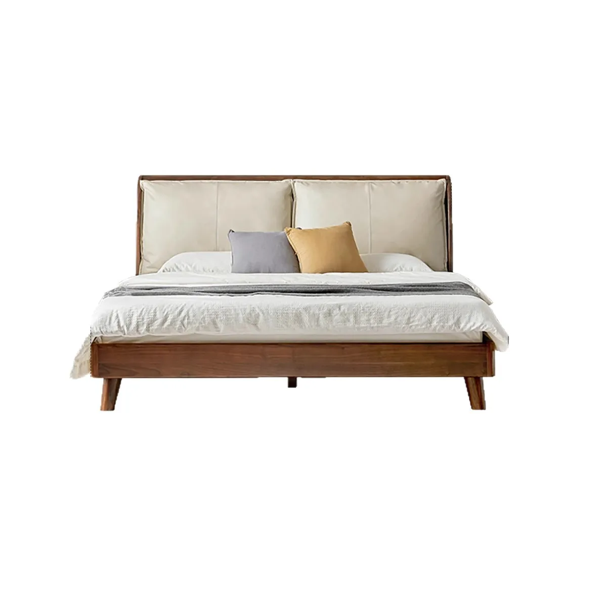 

All solid wood bed, black walnut double bed, leather upholstery