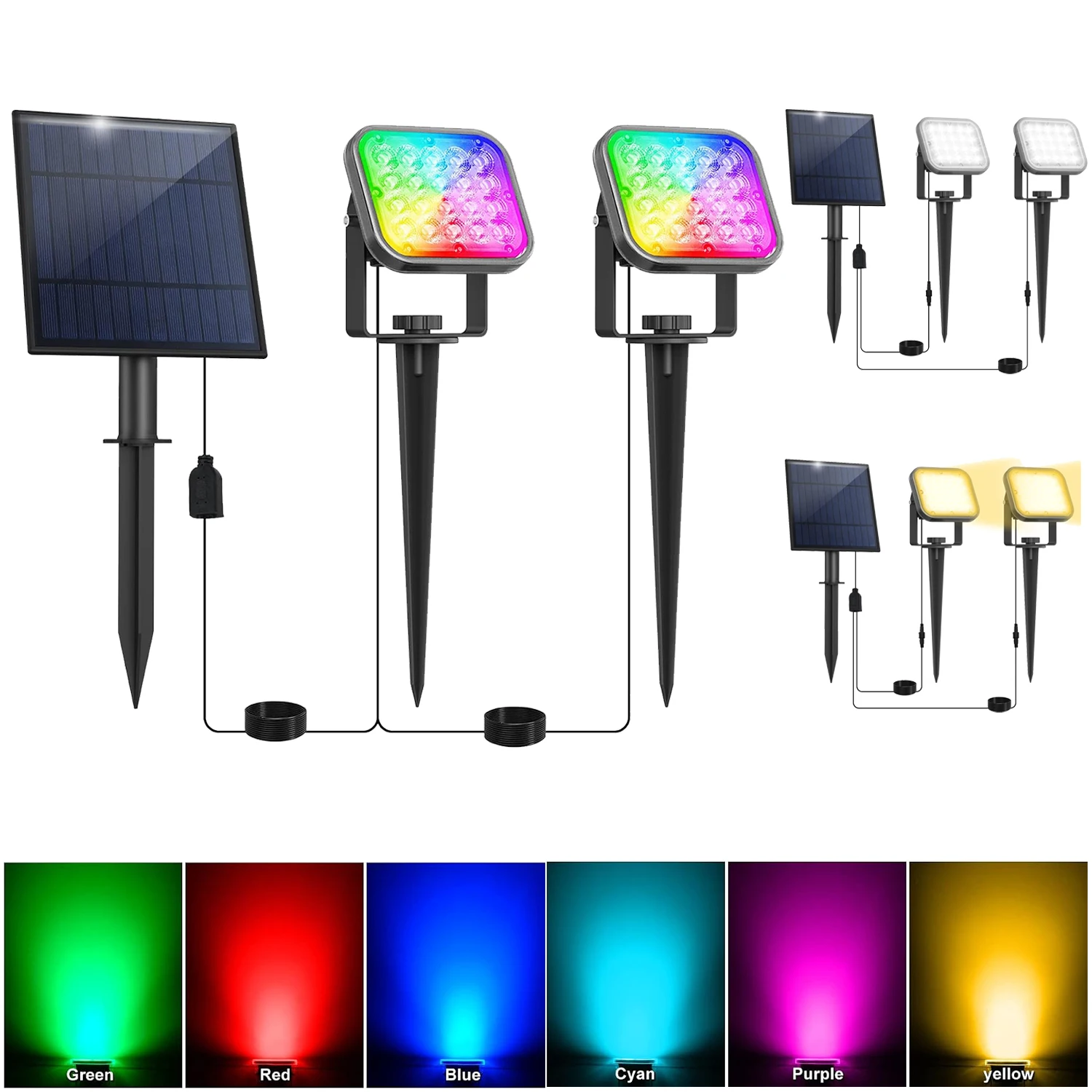 RGB/6000K/3000K Solar Spotlight Solar Garden Light IP65 Waterproof Solar Power Light for Garden,Yard,Driveway,Porch