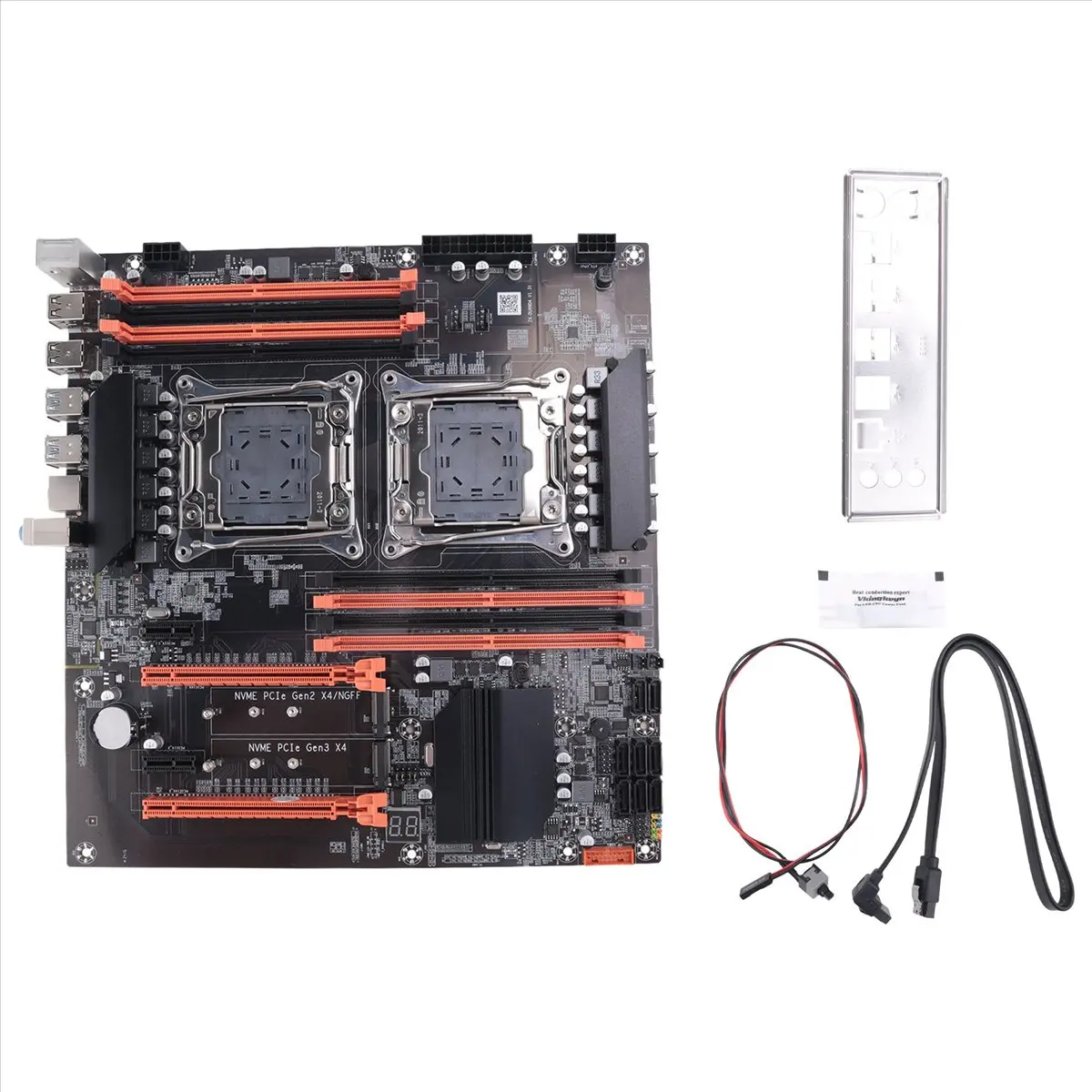 【ELEVATE LIFE】X99 Dual CPU Motherboard+SATA Cable+Switch Cable+Baffle+Thermal Grease LGA 2011 DDR4 Support 2011-V3 CPU Motherboa