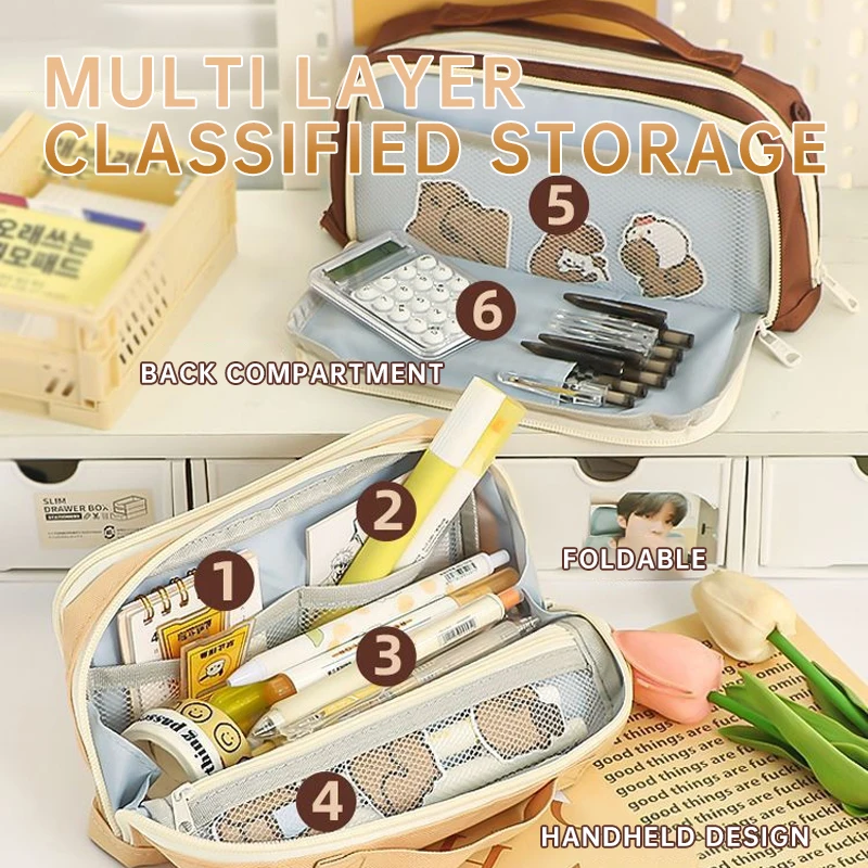 مقلمة ذات سعة كبيرة، حقيبة أقلام رصاص لطيفة، أدوات تخزين القلم، مستلزمات العودة إلى المدرسة، حقائب مستحضرات التجميل للفتيات والأطفال