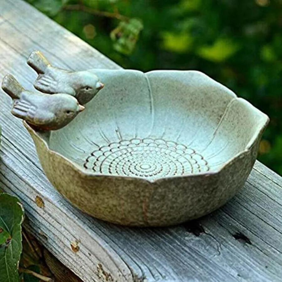 【Spot goods】5.9" Ceramic Birdbath Bowl Wild Bird Feeder Food Holder Container Bird Feeding Tray for Outside Bee Water Bath Outd view 4