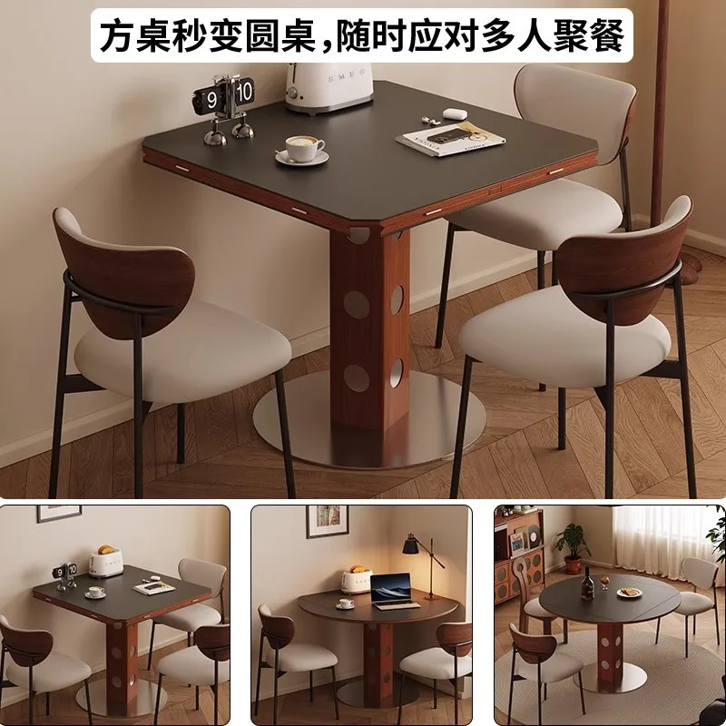 Solid wood folding dining table variable round table new square retractable American round