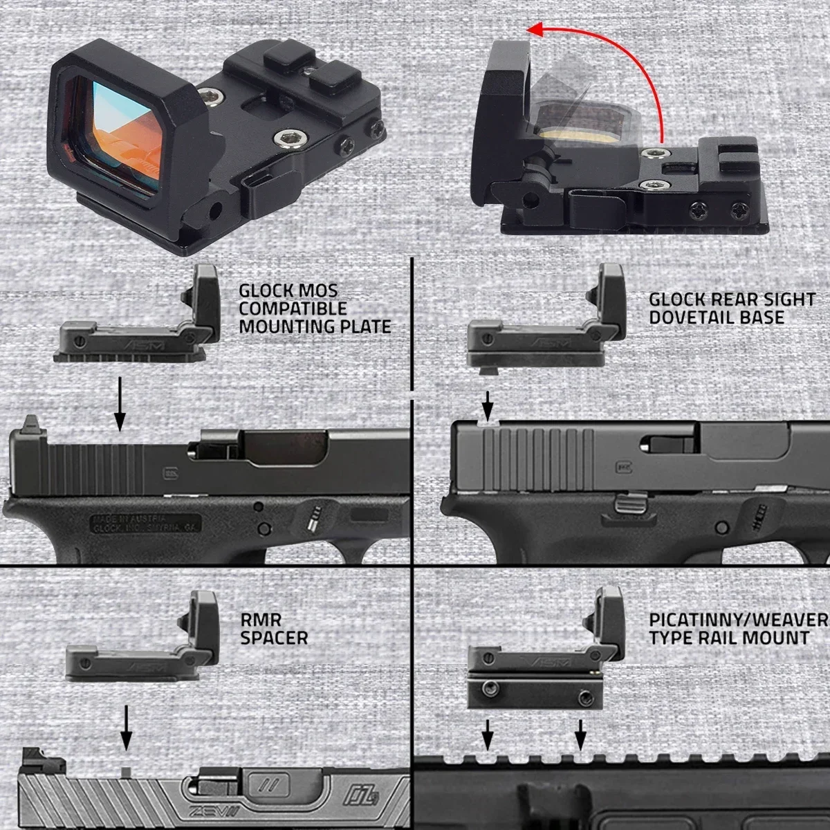 Tactical Trijicon RMR VISM PRO Flip Up Red Dot Optics Collimator Reflex Sight With 1913 Mount For Airsoft Glock 17 Scope