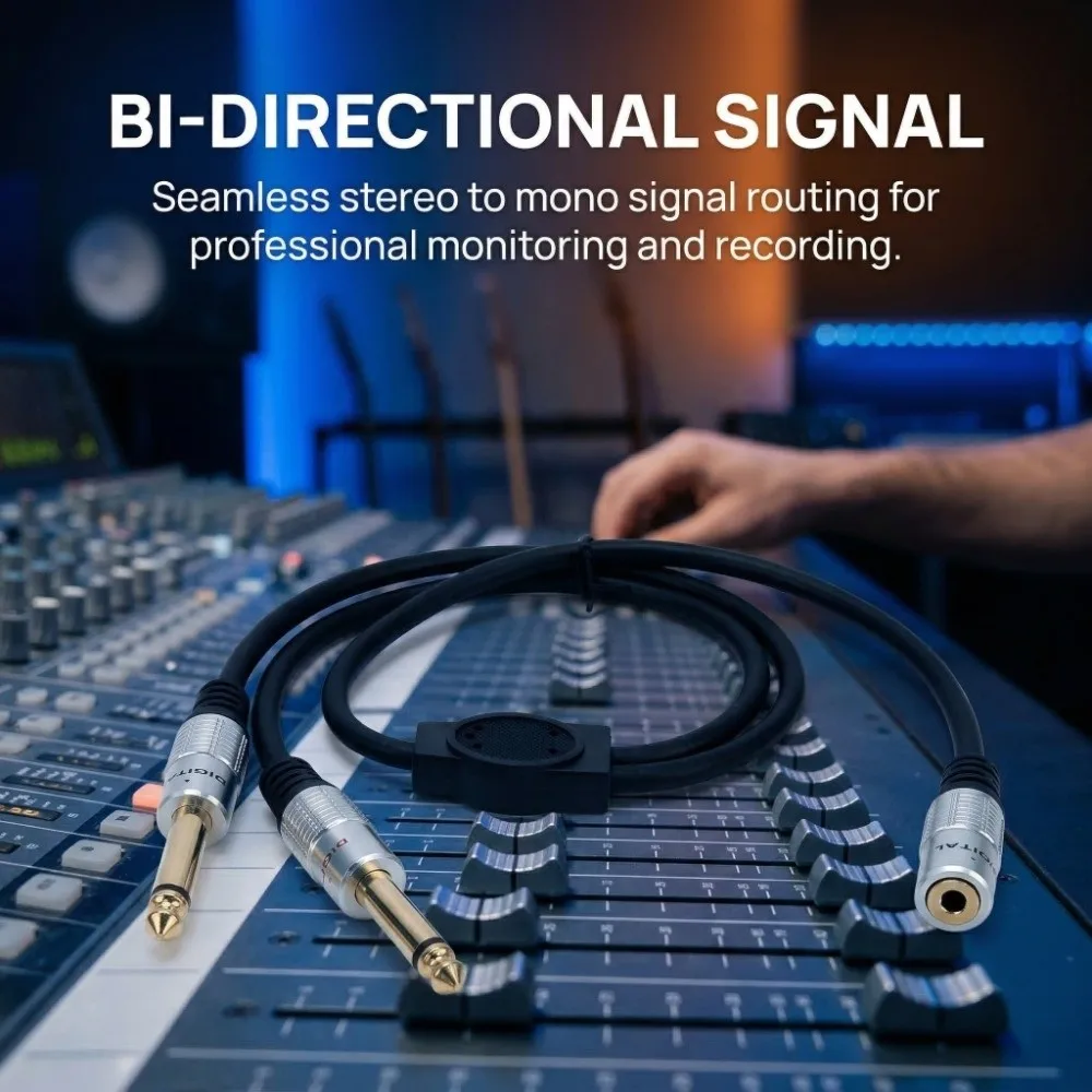 Gold Plated 1/8 Inch to 1/4 Stereo Splitter Y Cable 19.7in 3.5mm Female to Dual 6.35mm Male Dual Channel to Mono Audio Equipment