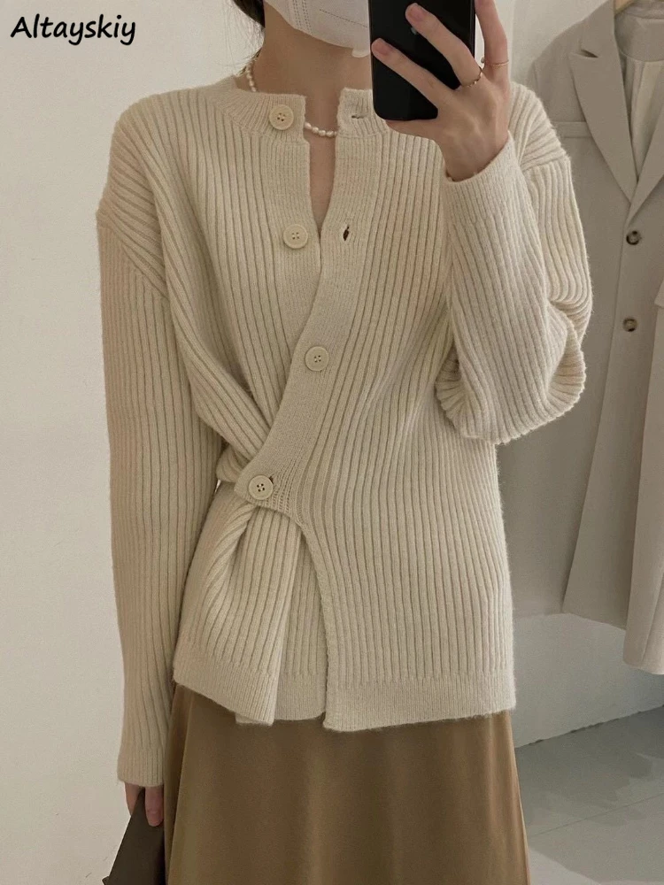 

Cardigans Women Irregular Single Breasted Baggy Cozy Tender Knitted Sweater Plus Velvet Thickening All-match Elegant Female Ins