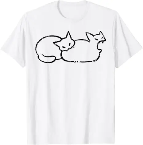 Einfach chillen: Zweiköpfige Katze, gruseliges Line-Art-Grafik-T-Shirt, Halloween-Kostüm, Y2k-Zeichnung, Katzen-Grafik-Bekleidung, neuartiges T-Shirt-Oberteil – Detail 20