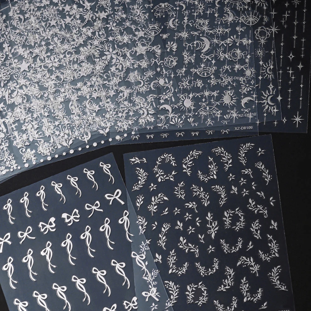 12 pz 3D Argento Metallico Nail Art Sticker Stella/Luna/Fiore/Geometria/Line Design Decalcomanie per unghie Pentagramma Farfalla Decorazione per unghie *