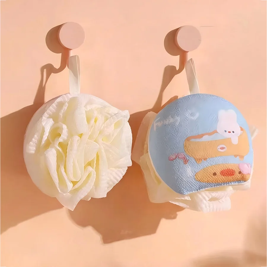 2 Bath Balls, Soft Exfoliating Bath Balls for Body Cleansing, Flower-Shaped Exfoliating Bubble Bath Mesh Sponge Back Scrubber, Bathroom Supplies