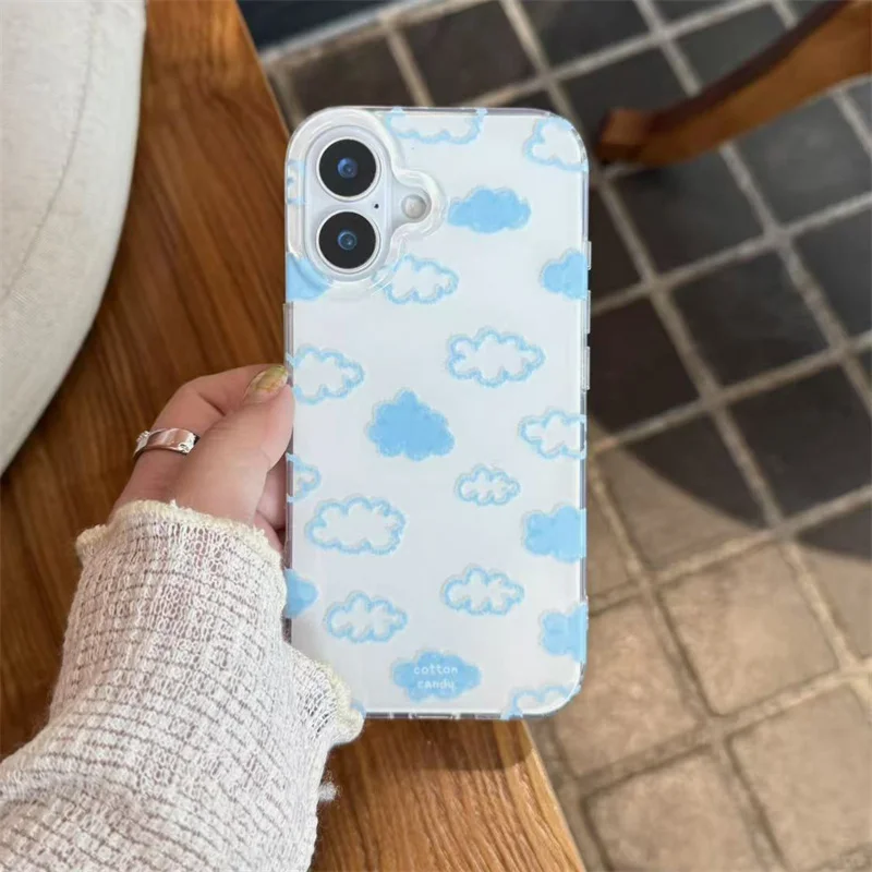 حافظة هاتف كورية لطيفة باللون الأزرق لهاتف آيفون 17 برو 15 14 16 برو ماكس مع حامل حافظات كرتونية واقية مضادة للصدمات لهاتف Gi