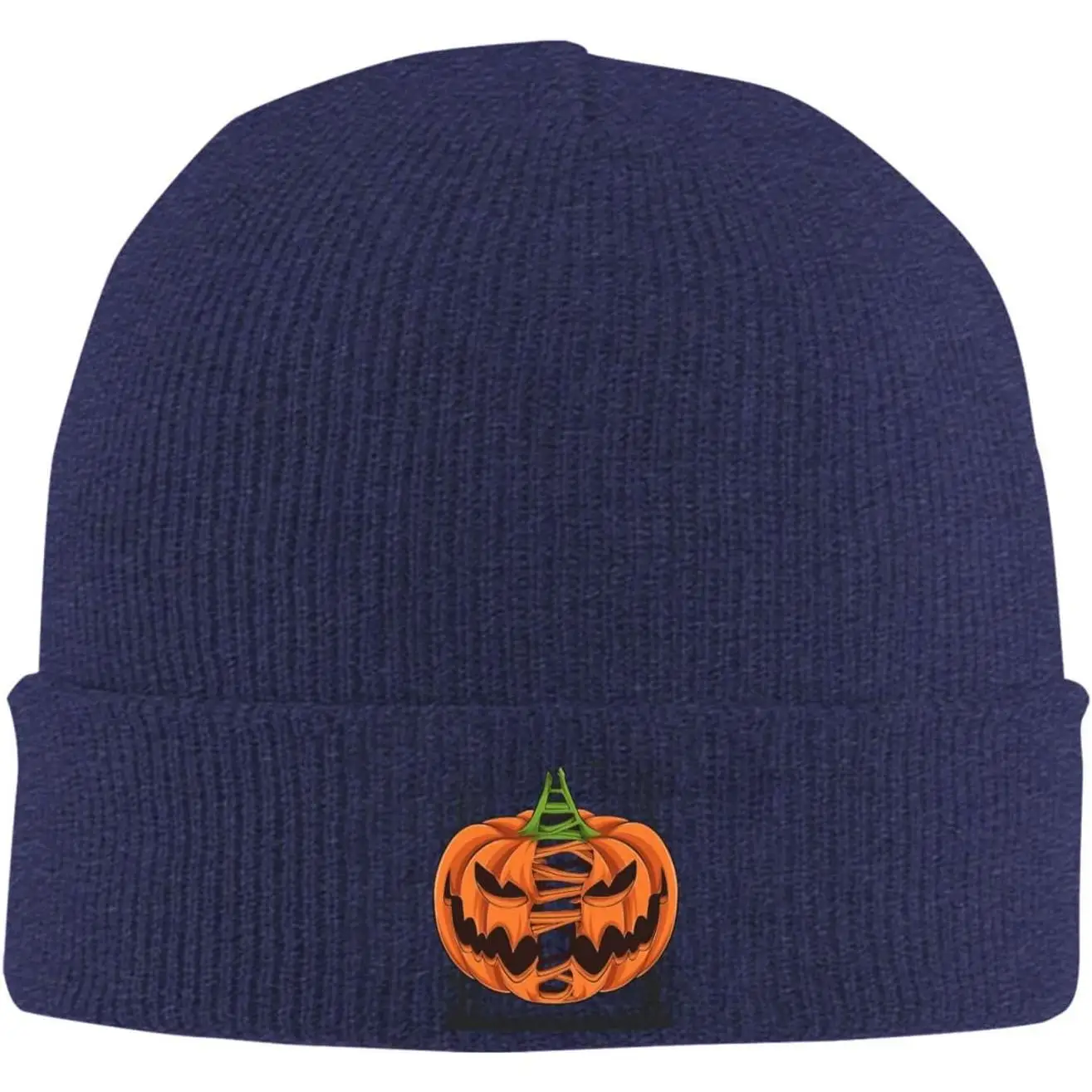 Scary Halloween Pumpkins with Trees and Bats Beanie for Men Women Winter Soft Warm Knit Cuffed Hats Skull Cap