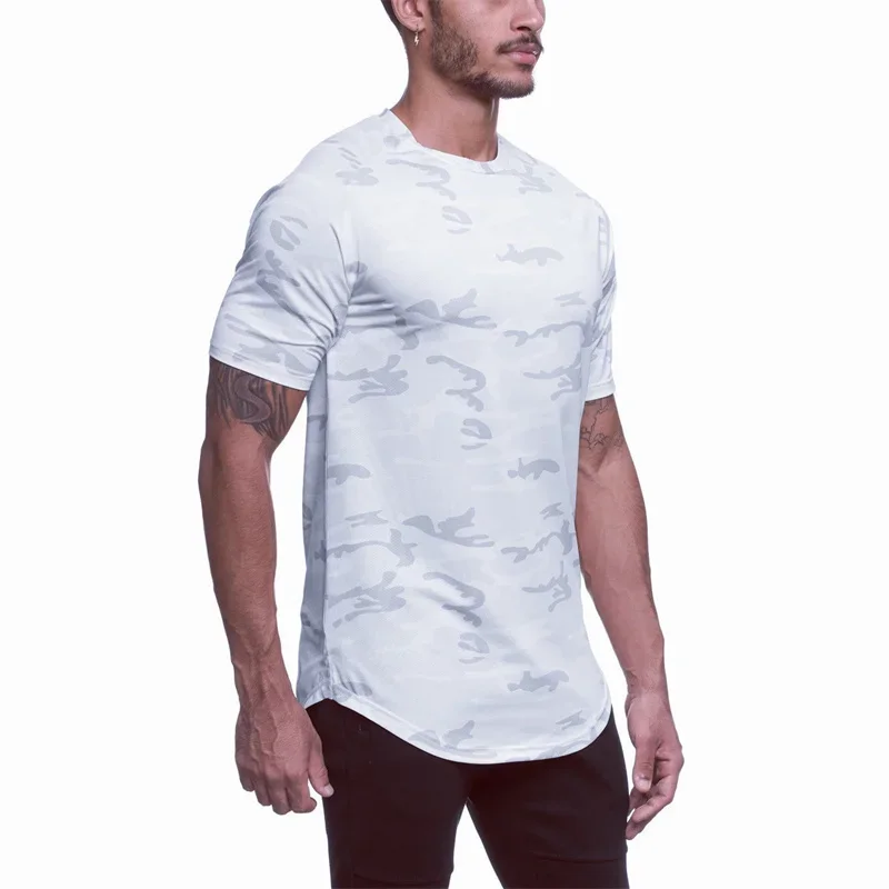Summer Quick-drying Fabrics T-Shirt Men Slim Fit Stretch Solid Color Camouflage Top Male Comfortable Casual  Sports Fitness Tees