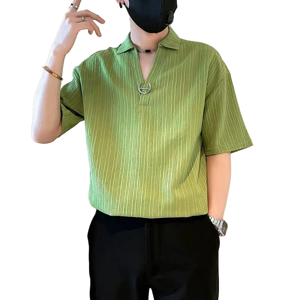 

Casual Daily Wear L Lapel V-neck Tops Loose Fit V-neck Tee Casual Five-point Sleeve Brand New Item Casual Wear