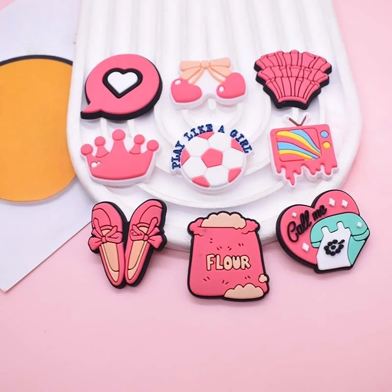 16Pcs Pink Shoe Charms for Crocs Sandals,Cute Shoes Accessories Fits Wristband Bracelet, Perfect Gifts for Women Girls