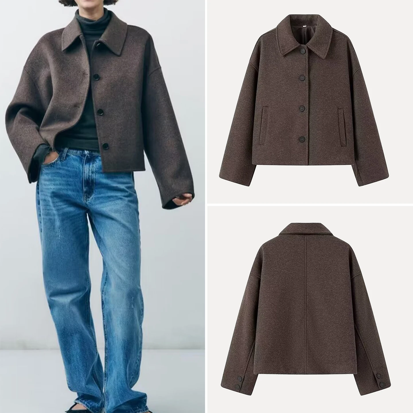 

Новинка осени 2022, женское свободное шерстяное пальто с лацканами и пуговицами, женское пальто Z Faion Long Sve, кактусный размер