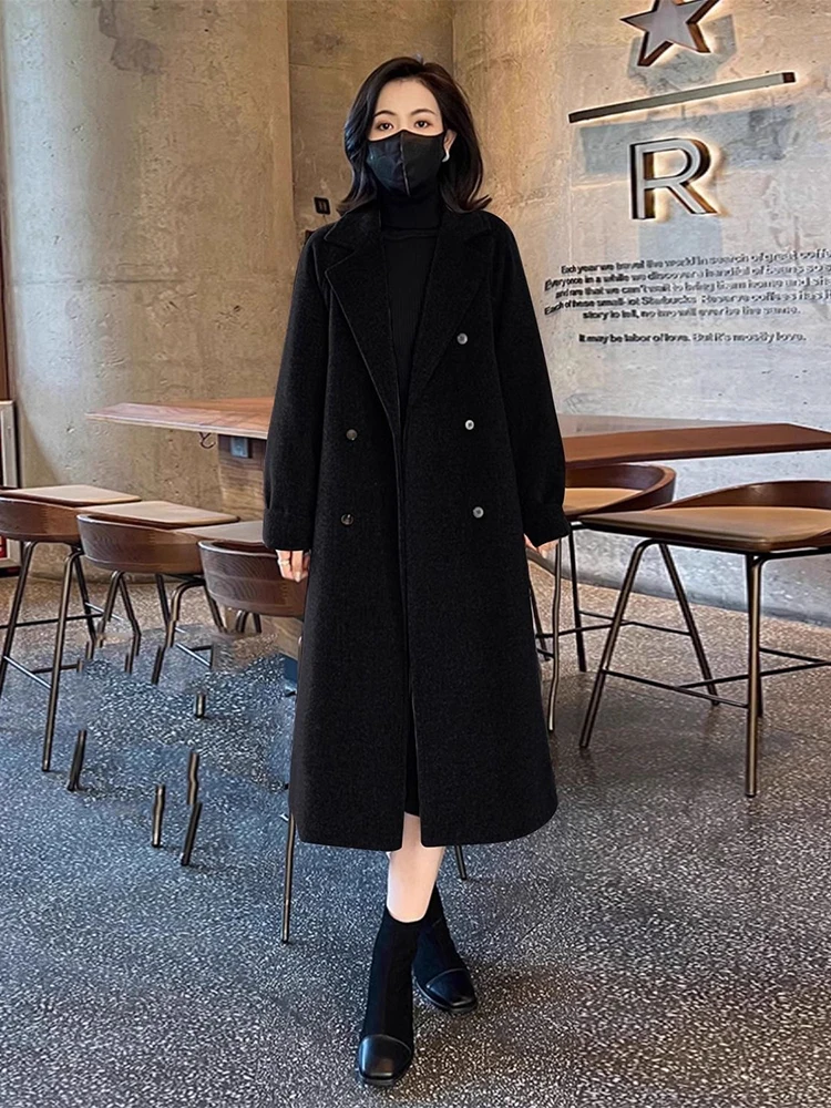 Winter Down Cotton Woolen Jackets Coat Tops Lapel Double Breasted Wool Blend Elegant Casual Chaquetas Women Korea Veste Abrigos