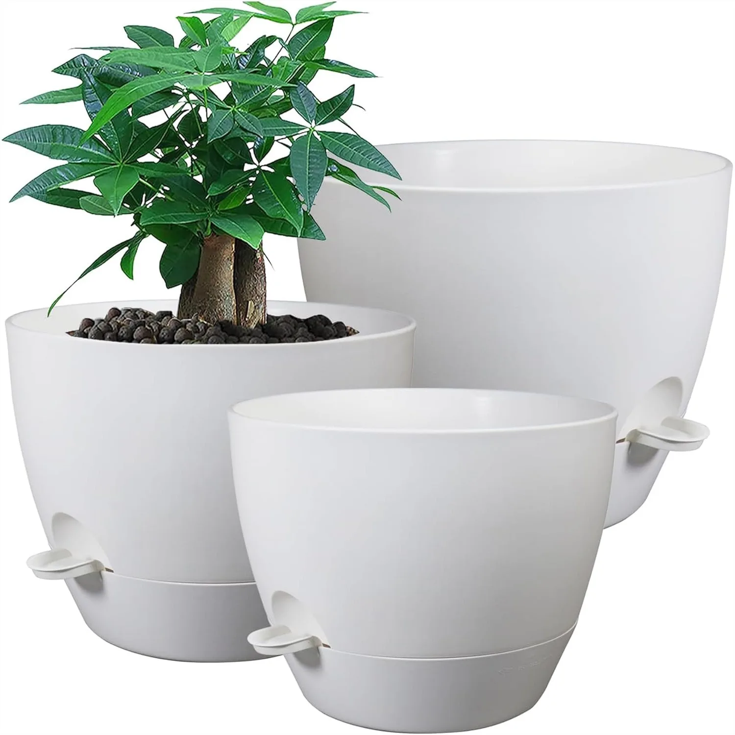 

Large Self Watering Pots 3 Pack 12/10/9 Inch Plastic Planters with Drainage Holes and Deep Reservoir for Indoor Outdoor Garden