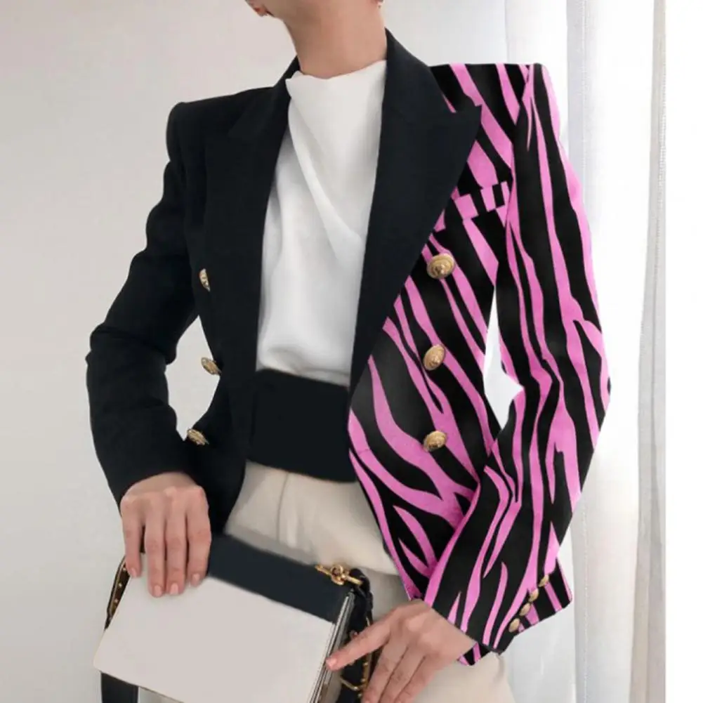 Women Blazer Right-angle Shoulder Double Breasted Long Sleeves Spring Blazer OL Style Print Cardigan Coat Women Jacket Suit Top