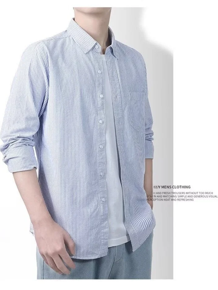 

Men's Ox Cloth Long Sve irt Pure Cotton Casual Basic Striped Busin Casual irt Autumn 2025 Stand Fit Flat Decor