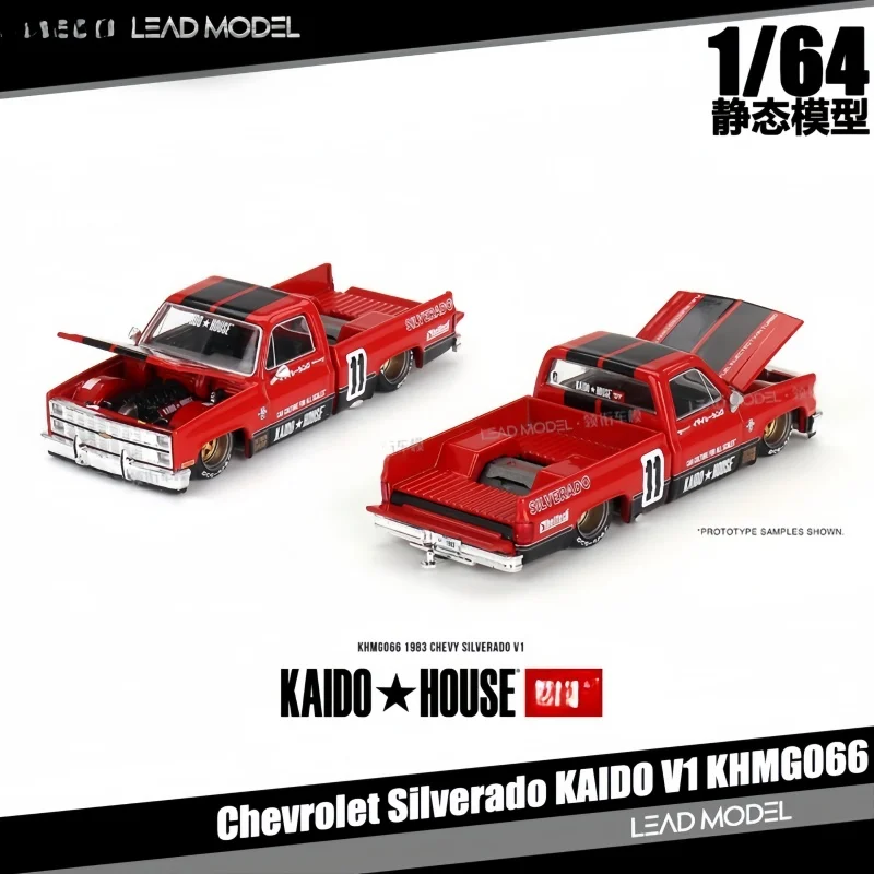 1:64 Chevrolet Silverado KAIDO V1 # 066 130 liga grande final modelo de carro de simulação em miniatura, estatueta adulta, brinquedo de menino, presente de aniversário