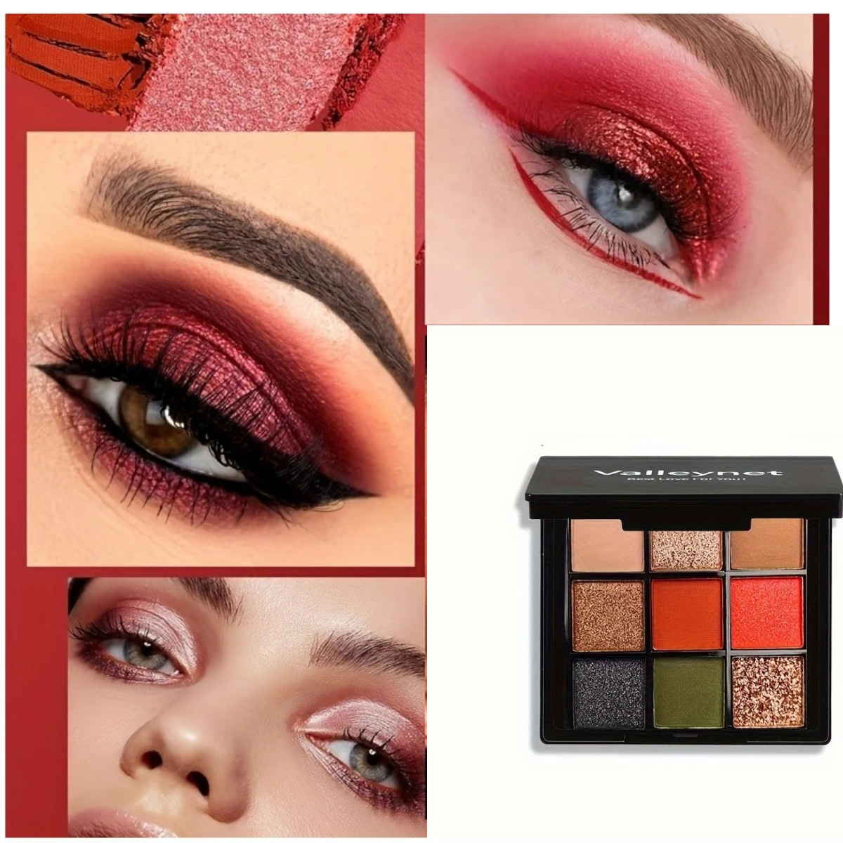 Slightly Drunk Red Wine 9-Color Eye Shadow Palette: Pearlescent Matte Metal Texture, Long-Lasting Waterproof & Sweat Proof