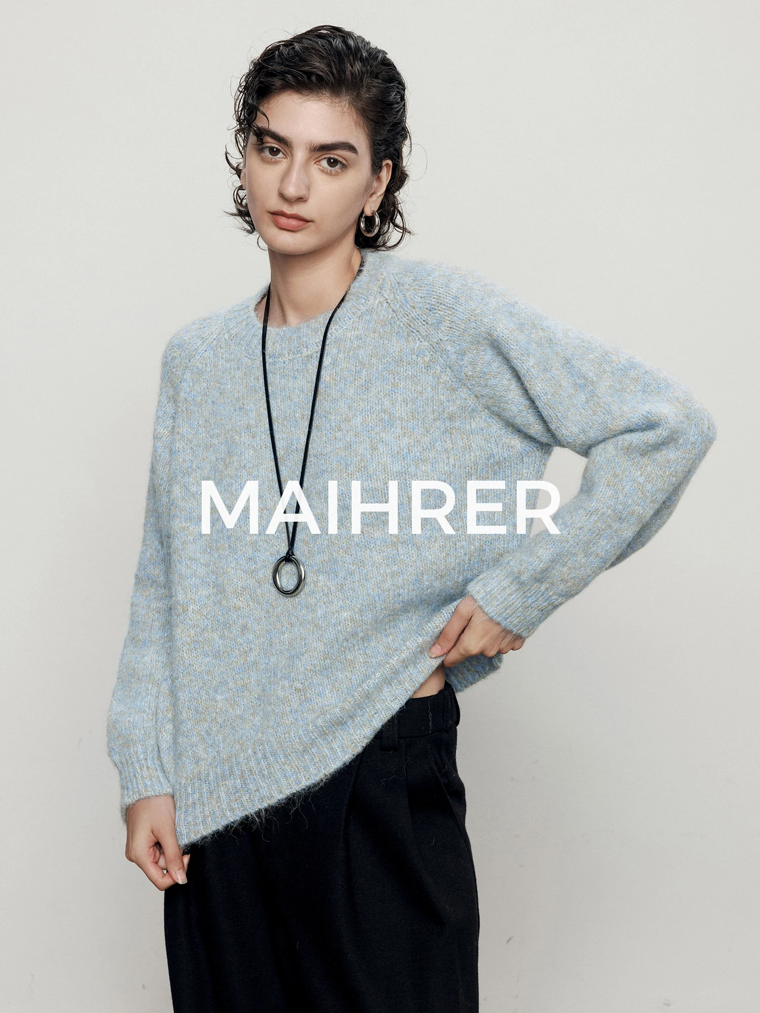 

Soft Long-Pile Knitted Sweater Women's round Ne Winter Faionable Versatile Comfortable Polyester Blend Long Sve Top