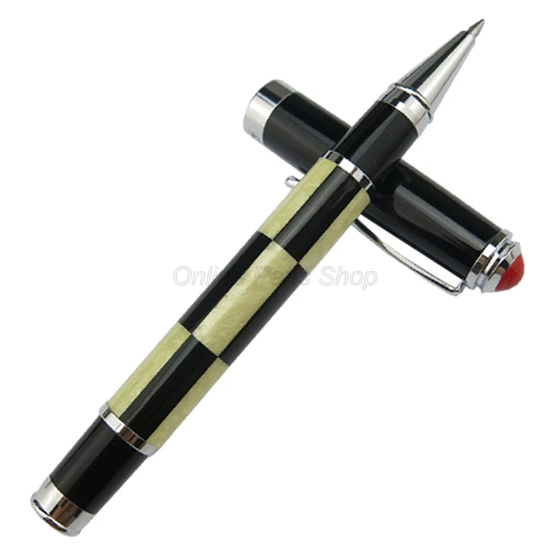 Fuliwen Celluloid Roller Ball Pen, Black & White Squares Pattern Ink Pen For Best Stationery Writing Gift Pen