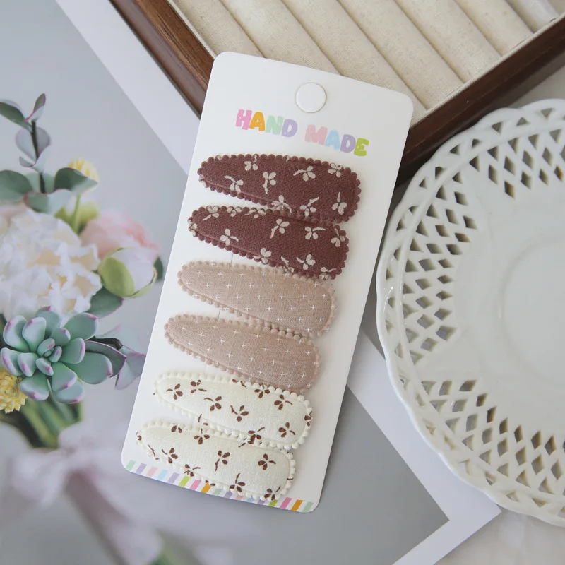 Kids Hair Clips 6Pcs Set Floral Plaid BB Clips Pink Beige Mix Cute Barrettes Non Slip Grip for Girls Hair Accessories