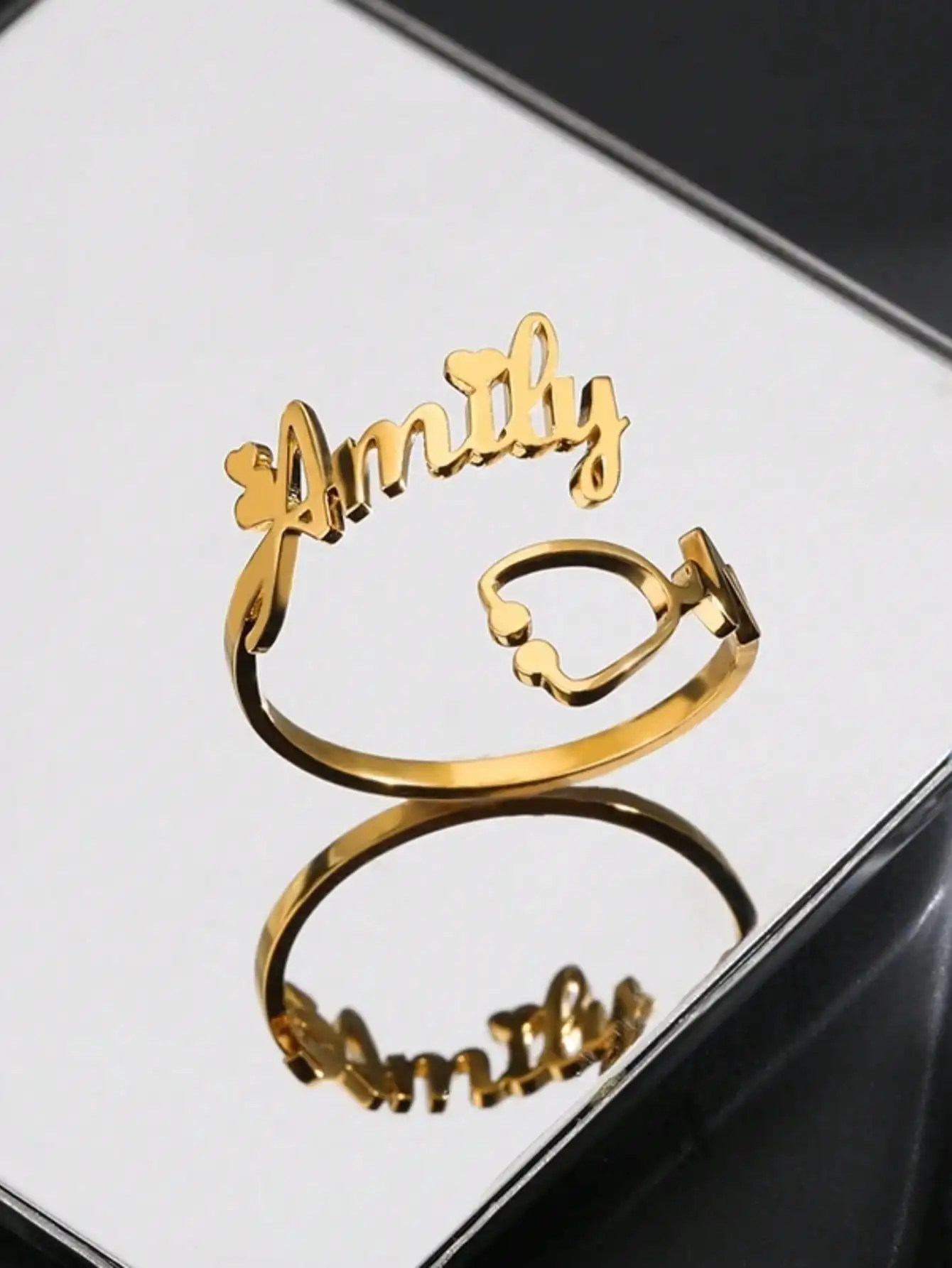 Benutzerdefinierte Stethoskop Herz Namensringe für Frauen Gold Farbe Edelstahl Stethoskop Namensring Weihnachtsschmuck Geschenk für Krankenschwester – Detail 9
