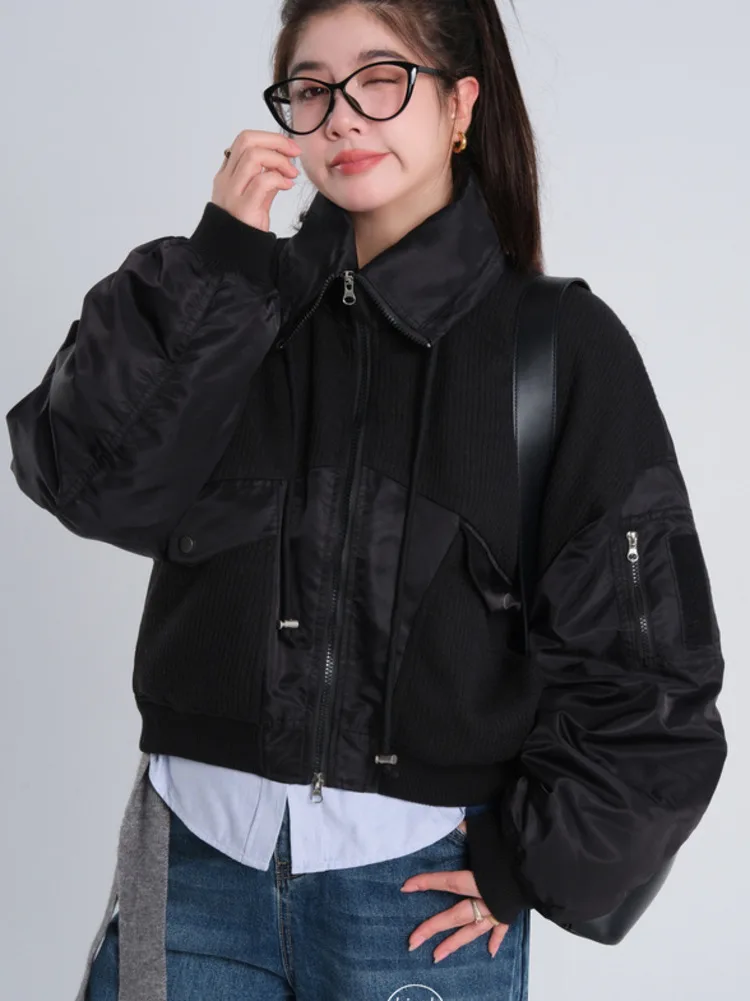 Retro Patchwork American Warm Jacket Women Korean Loose Cotton Coat Y2k Streetwear Vintage Thicken Splicing Parkas Outerwear