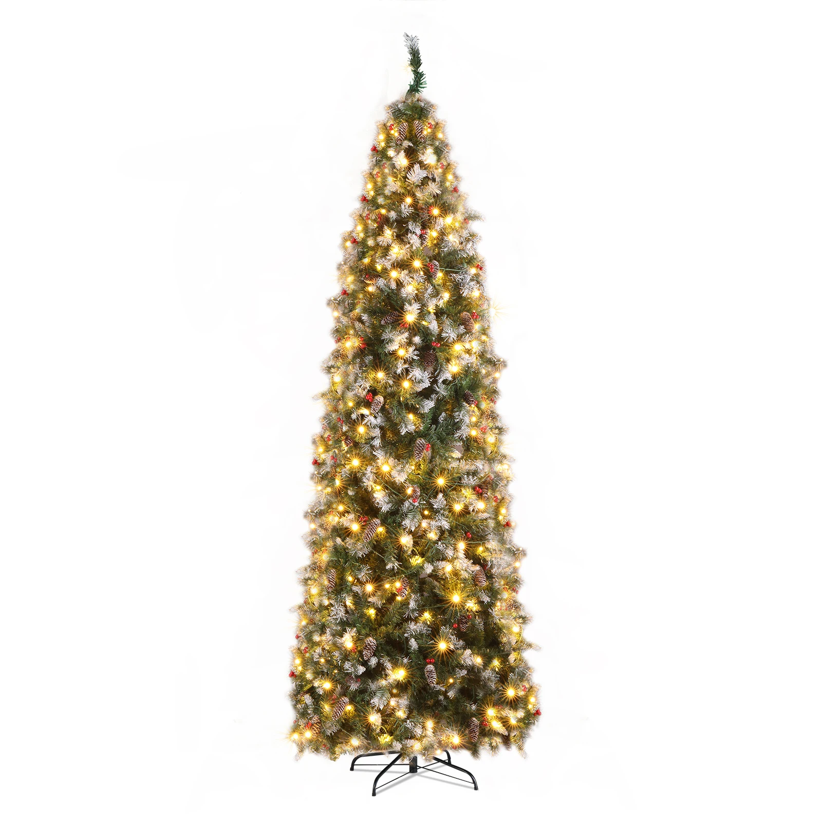 9ft Automatic Tree Structure Pointed Pencil Shape PVC Material Green Sticky White 460 Lights