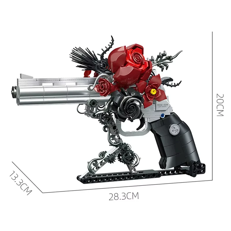631 Pcs Mechanical Rose Revolver MOC Kit, Intricate DIY Steampunk Artifact for Office Decor, Great Challenging Gift for All Ages