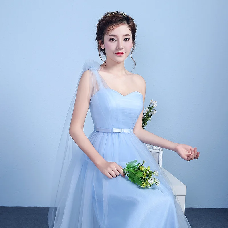 

Длинное синее платье подружки невесты 2024 года, новое летнее, на одно плечо, в корейском стиле, с эффектом тай-дай, для выпускного вечера, элегантное.