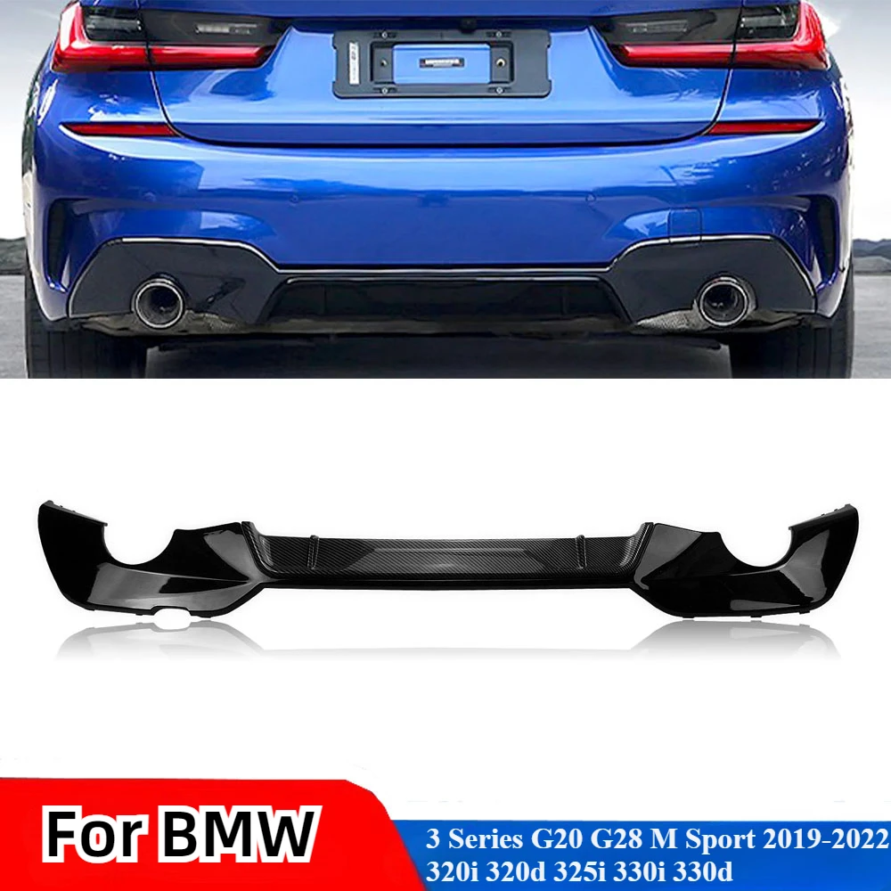 Rear Diffuser Bumper Lip Boot Exhaust Round Splitter Spoiler For BMW 3 Series G20 G28 M Sport 2019-2022 320i 320d 325i 330i 330d