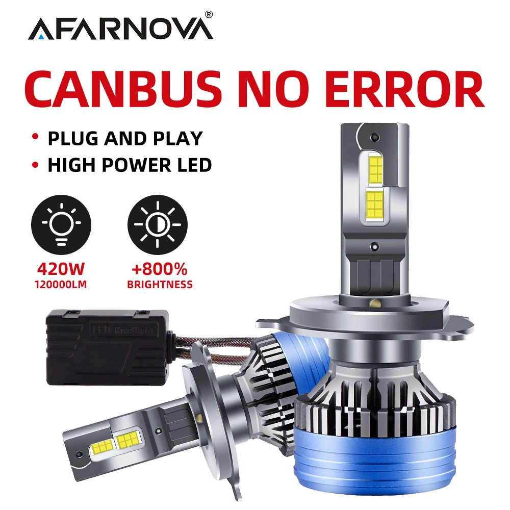 

Afarnova 420W 100000LM Canbus H7 H4 H11 LED Headlight High Power H1 H8 H9 9005 HB3 9006 HB4 9012 HIR2 Turbo Lamp 6000K Car Light